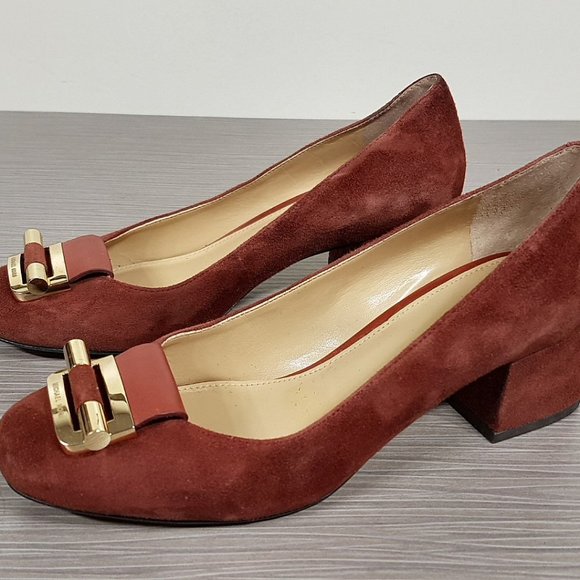 MICHAEL Michael Kors 'Gloria' Square Toe Pump Brick Color Suede Womens Size 5 - Picture 1 of 7